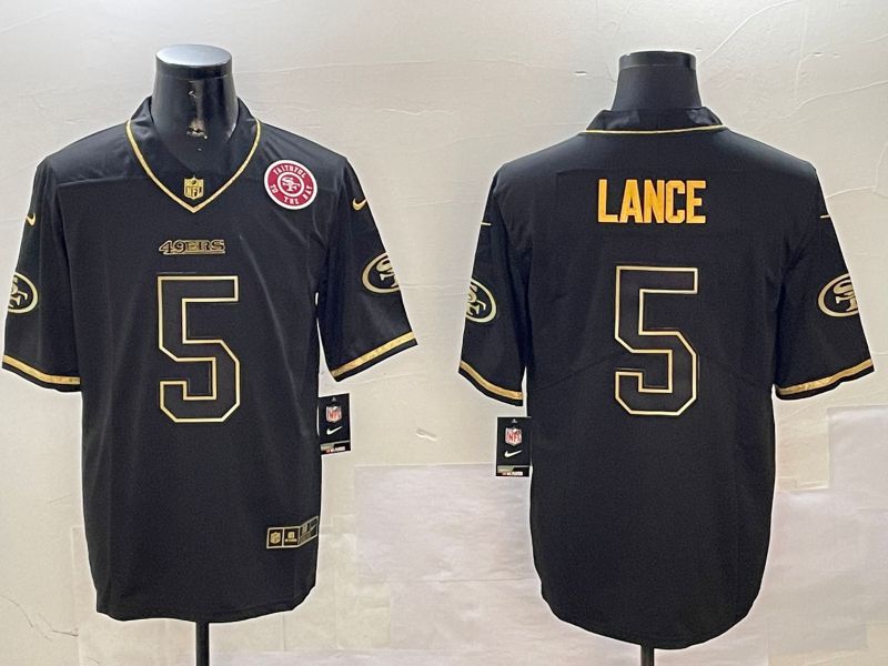 Men San Francisco 49ers #5 Lance Black Gold Throwback 2024 Nike Limited NFL Jersey style 5